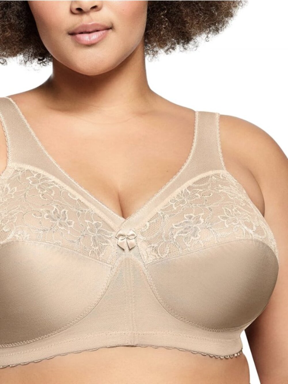 GLAMORISE Magic Lift Full Support Wireless Bra Beige Lace Size 54C Neutral